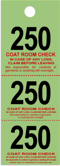 Coat Check Tickets - Green - 500 Count