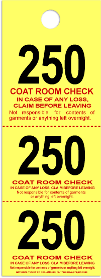 Coat Check Tickets - Canary - 500 Count